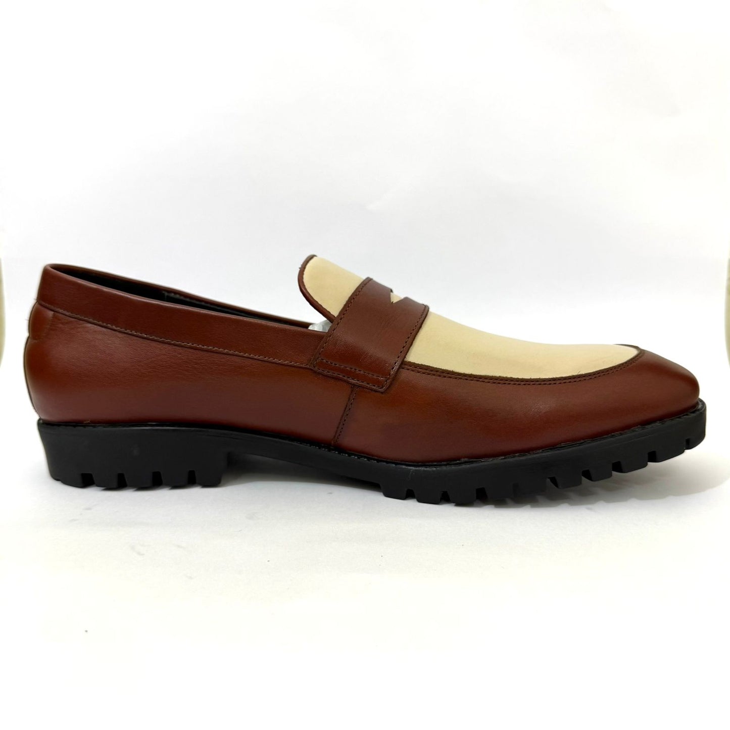 BROWN-CREAM PENNY LOAFERS