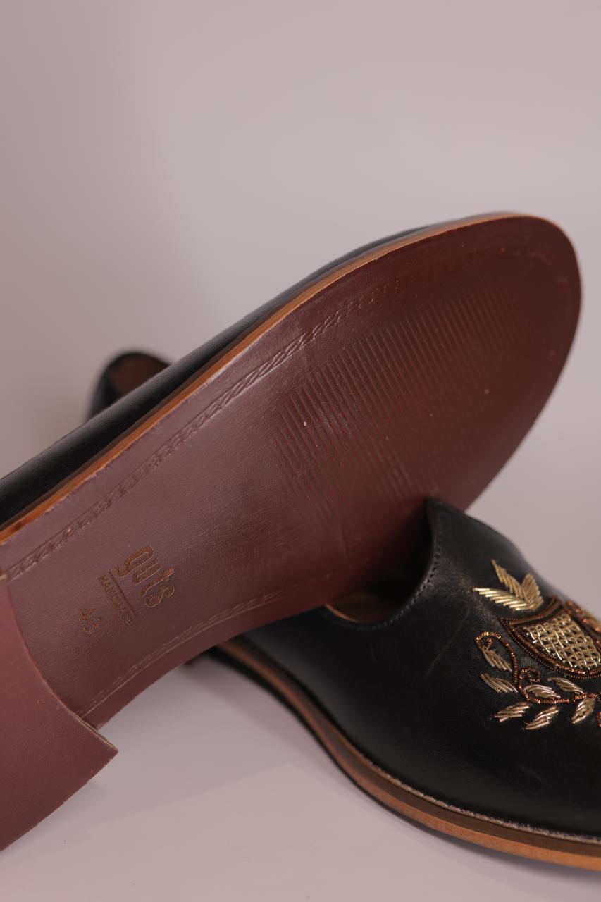 HAND-EMBROIDERED BLACK LEATHER JALSA