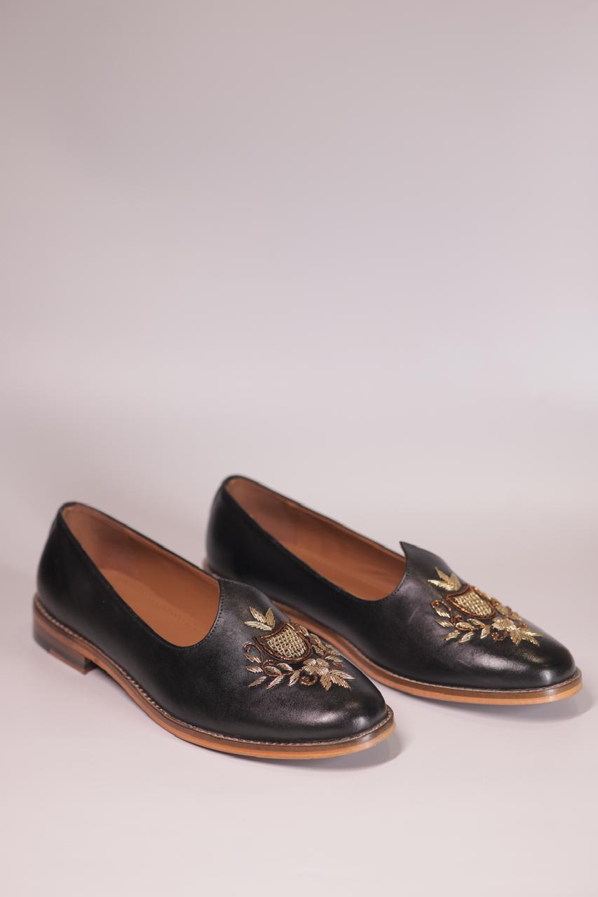 HAND-EMBROIDERED BLACK LEATHER JALSA