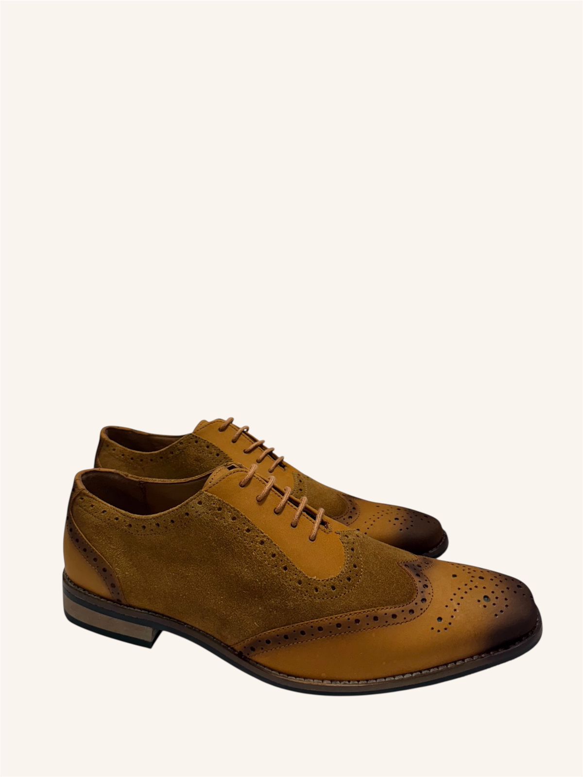 TAN SUEDE & LEATHER WINGTIP BROGUES