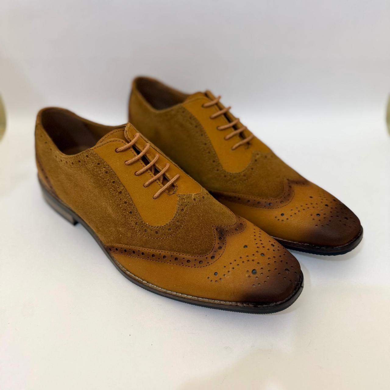 TAN SUEDE & LEATHER WINGTIP BROGUES