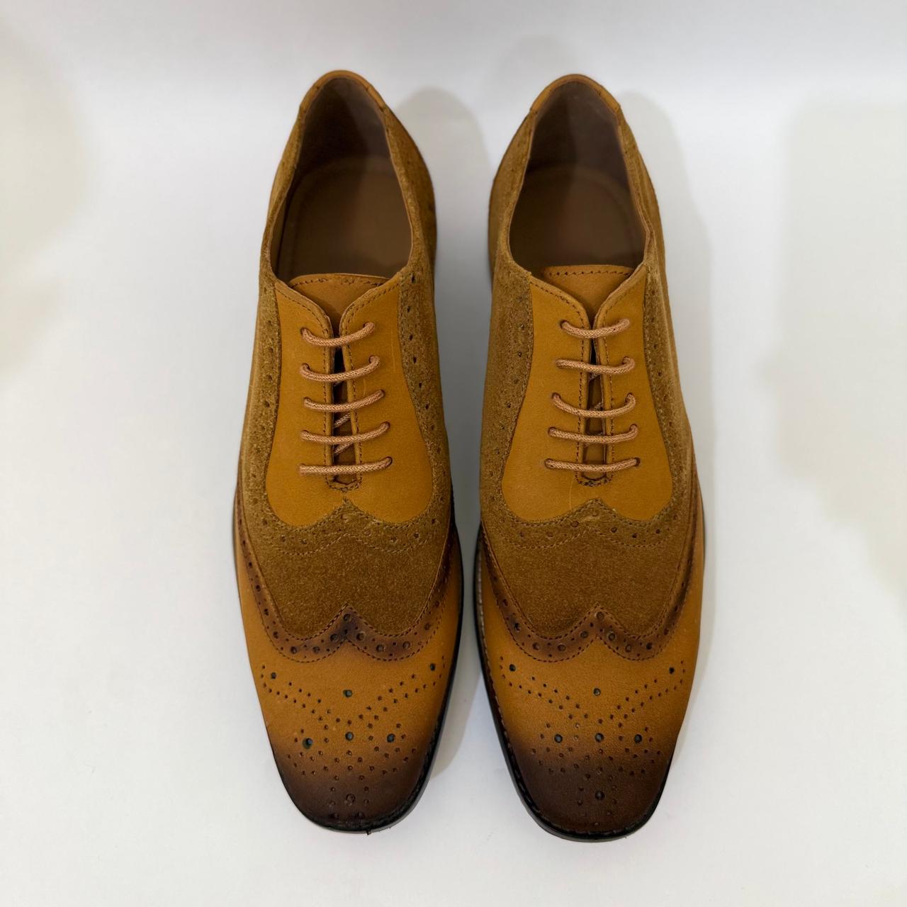 TAN SUEDE & LEATHER WINGTIP BROGUES