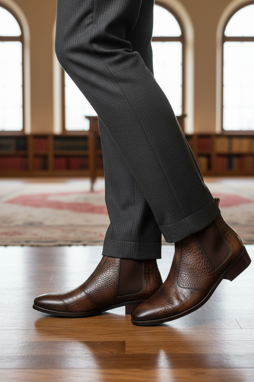 CLASSIC BROWN TEXTURED CHELSEA BOOTS
