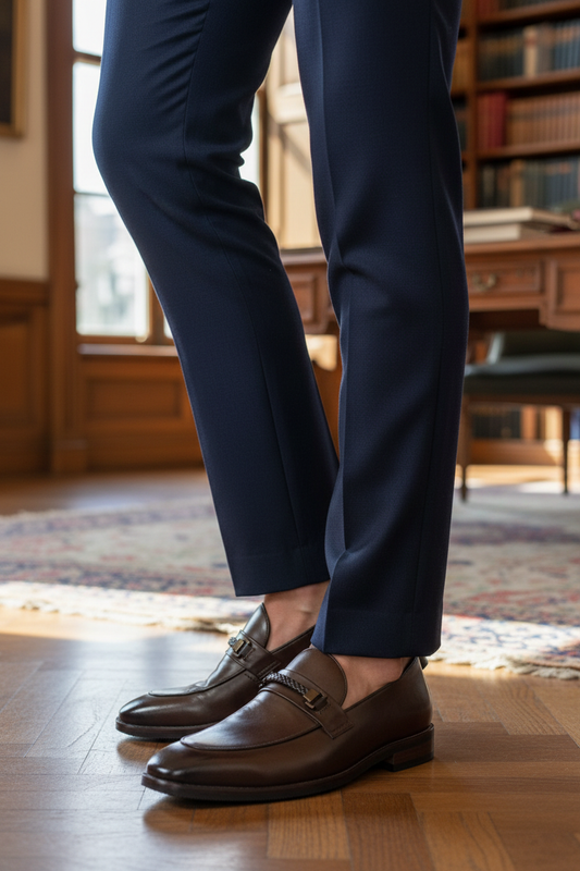 BROWN LOAFERS WITH BRAIDED STRAP DETAILING