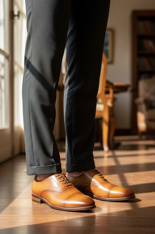TAN OXFORD CAP TOE SHOES