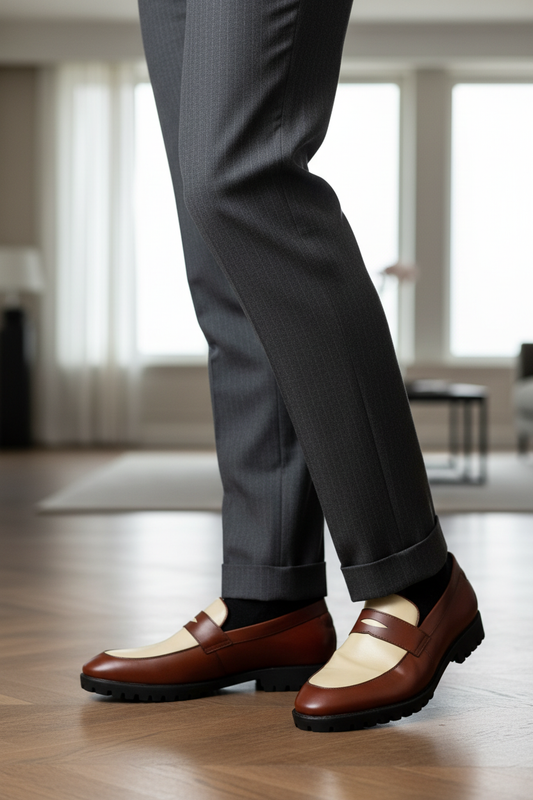 BROWN-CREAM PENNY LOAFERS