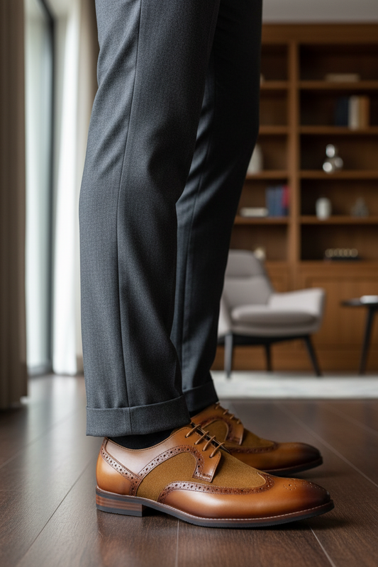 TWO-TONE LEATHER & SUEDE WINGTIP BROGUES