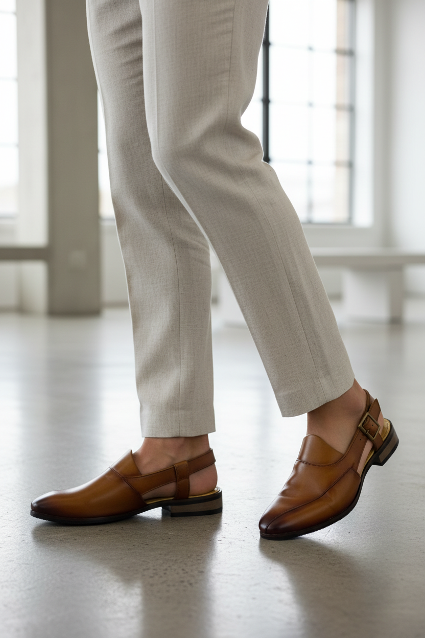 TAN CUT-SLING SANDALS