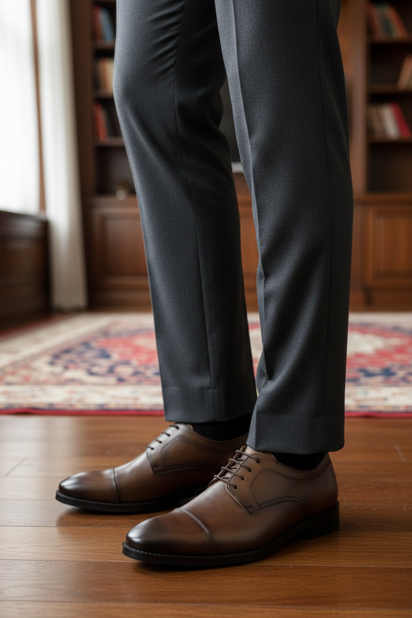 CLASSIC BROWN LEATHER OXFORD CAP-TOE SHOES