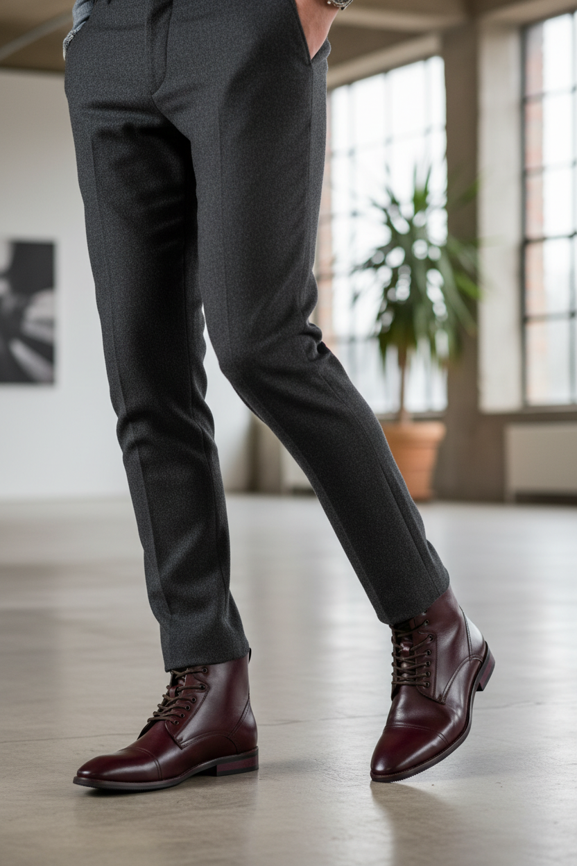 BURGUNDY LACE-UP BOOTS