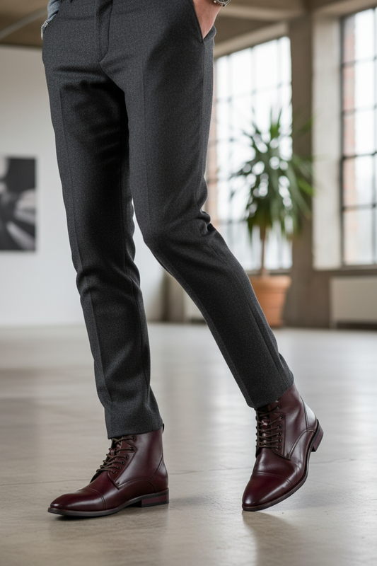 BURGUNDY LACE-UP BOOTS