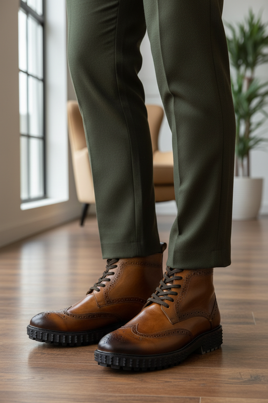 CLASSIC TAN LEATHER BROGUE BOOTS