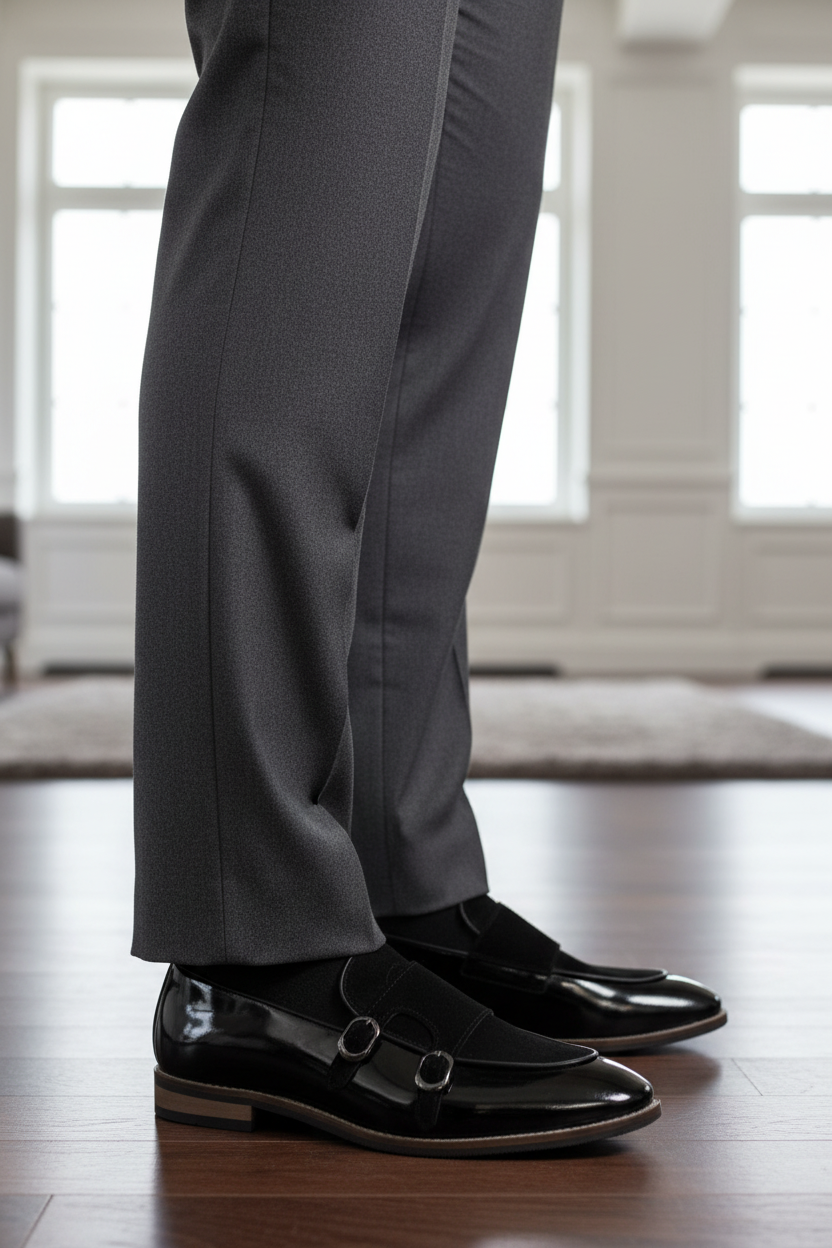 DOUBLE MONK BLACK PATENT LEATHER LOAFERS