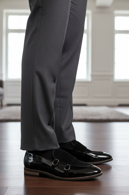 DOUBLE MONK BLACK PATENT LEATHER LOAFERS