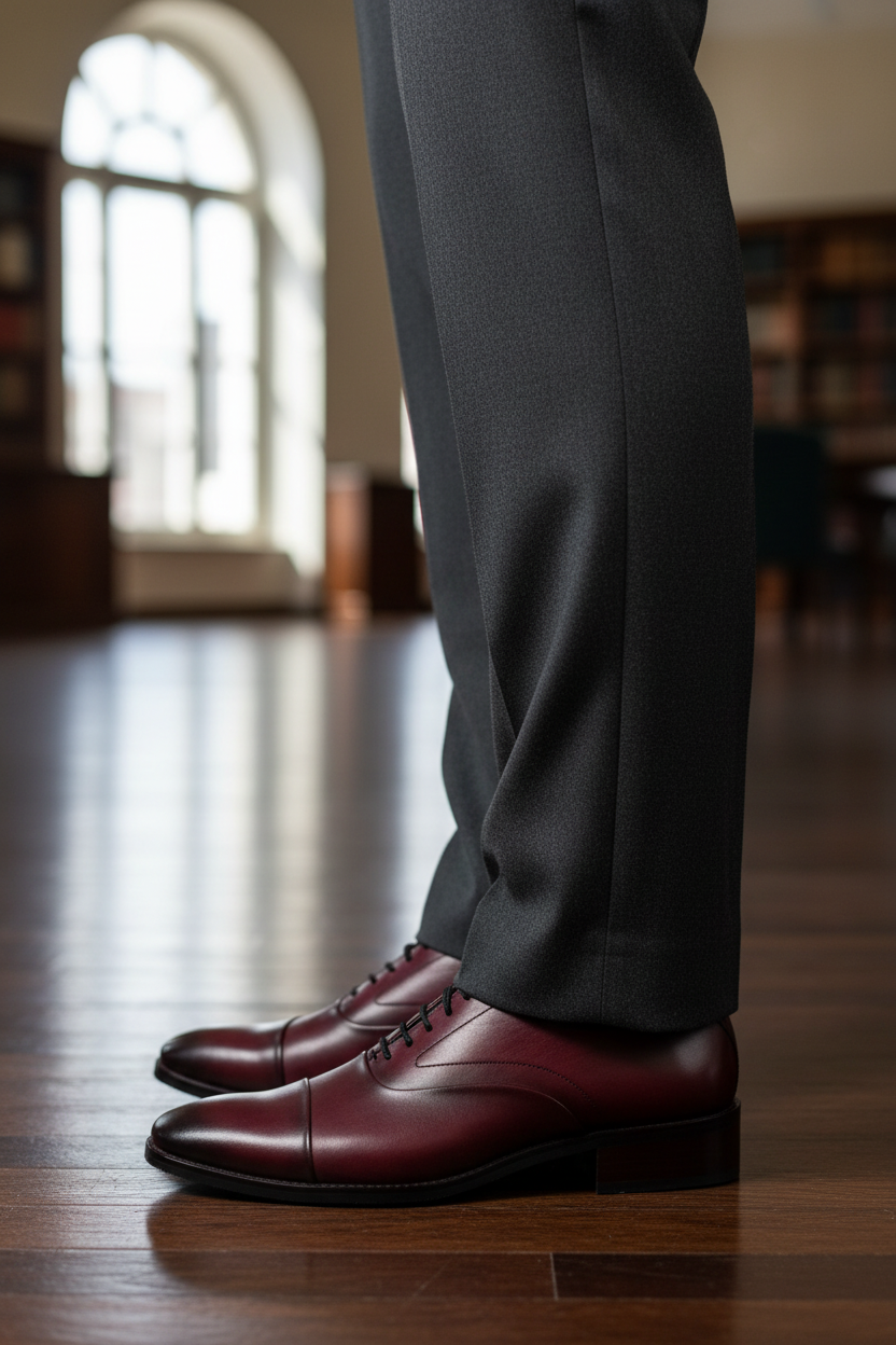 MAROON LEATHER OXFORD SHOES