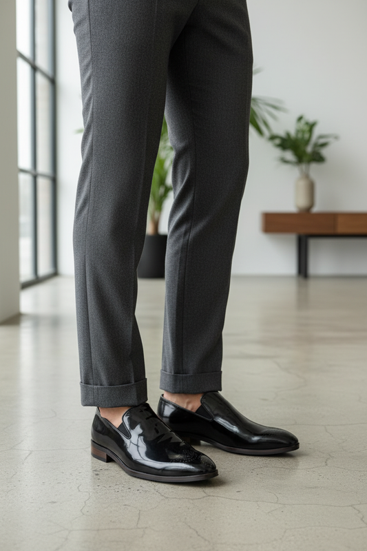 BLACK PATENT LEATHER SLIP-ON LOAFERS