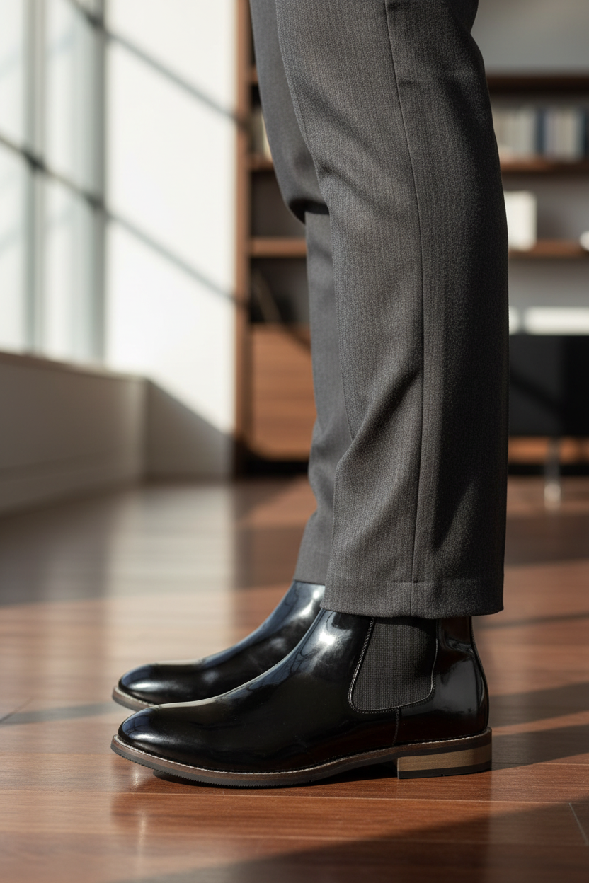 CLASSIC BLACK PATENT LEATHER CHELSEA BOOTS