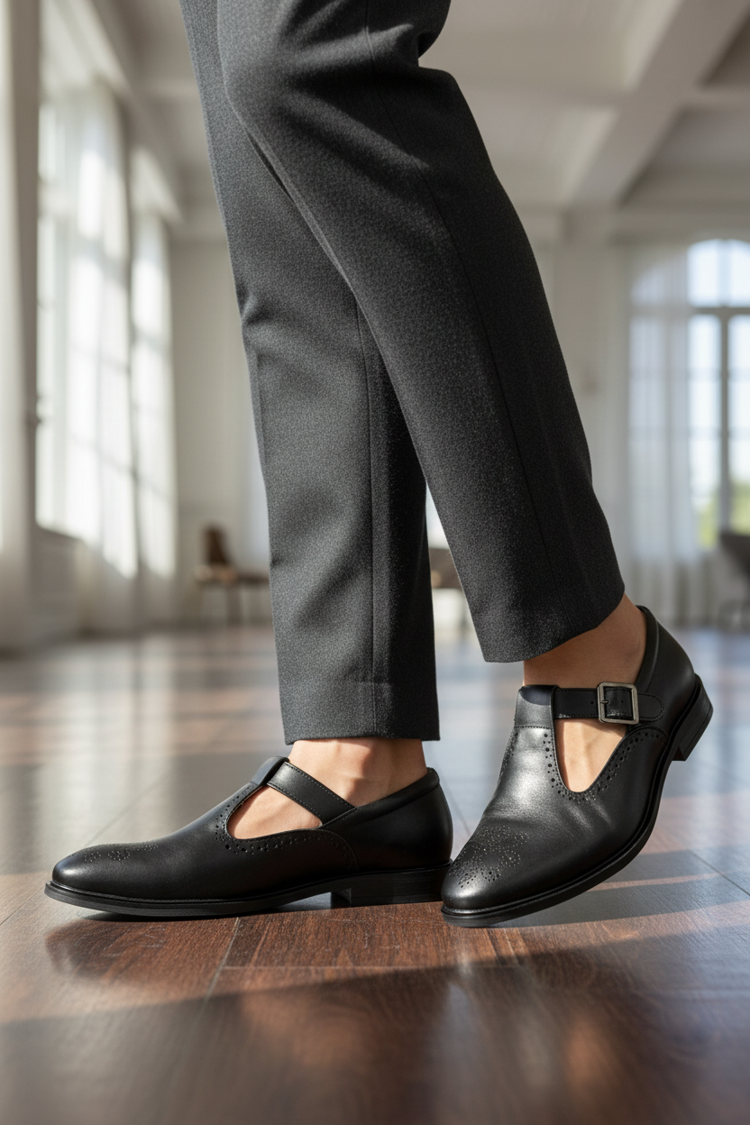 CLASSIC BLACK T-STRAP BROGUES