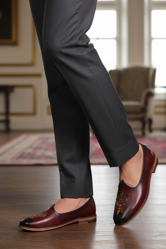 HAND-EMBROIDERED MAROON LEATHER JALSA