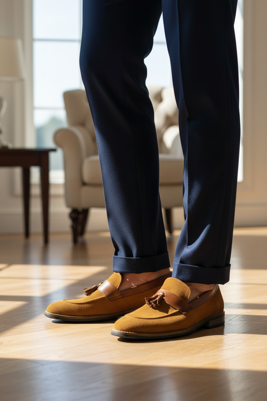TAN SUEDE TASSEL LOAFERS