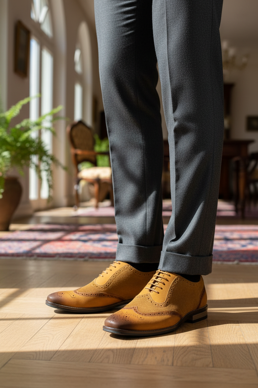 TAN SUEDE & LEATHER WINGTIP BROGUES
